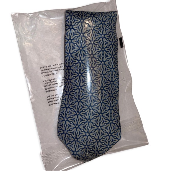 HERMÈS Silk Necktie 60” Extra Long 7937 MA Blue Green Geometric Floral Design - Picture 7 of 8